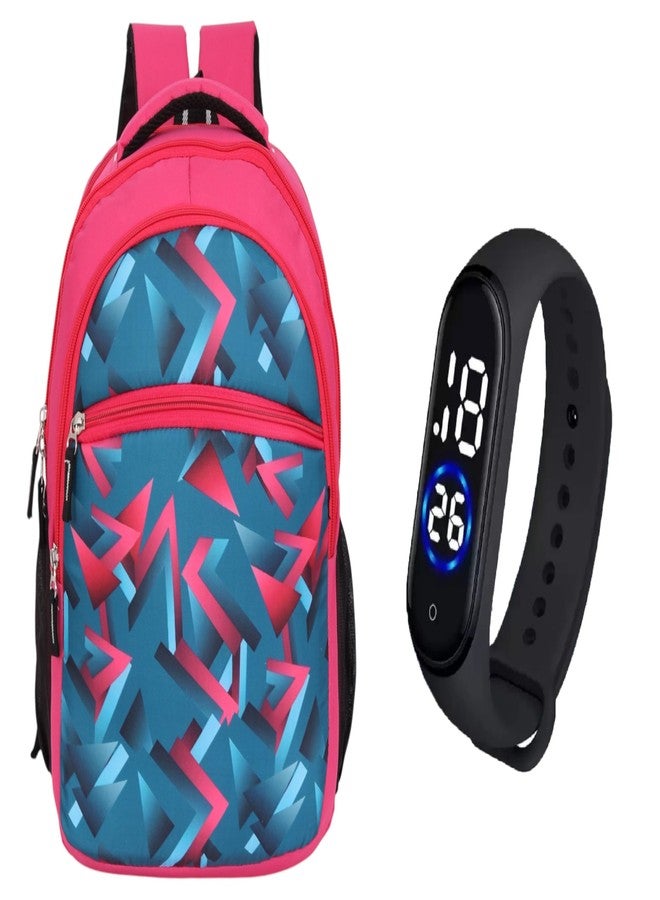 RBM New Combo Of Digital LED Watch And Trendy Colorful Pattern Printed Kids School Backpack Waterpoof Polyester Bag For Boys & Girls (NUR/LKG/UKG/1st/2nd Class)(RBMBAG06+WCH80BK) - Image 1